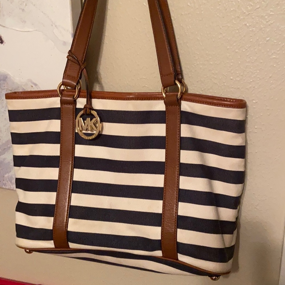 Michael Kors purse. Navy blue and white striped.
